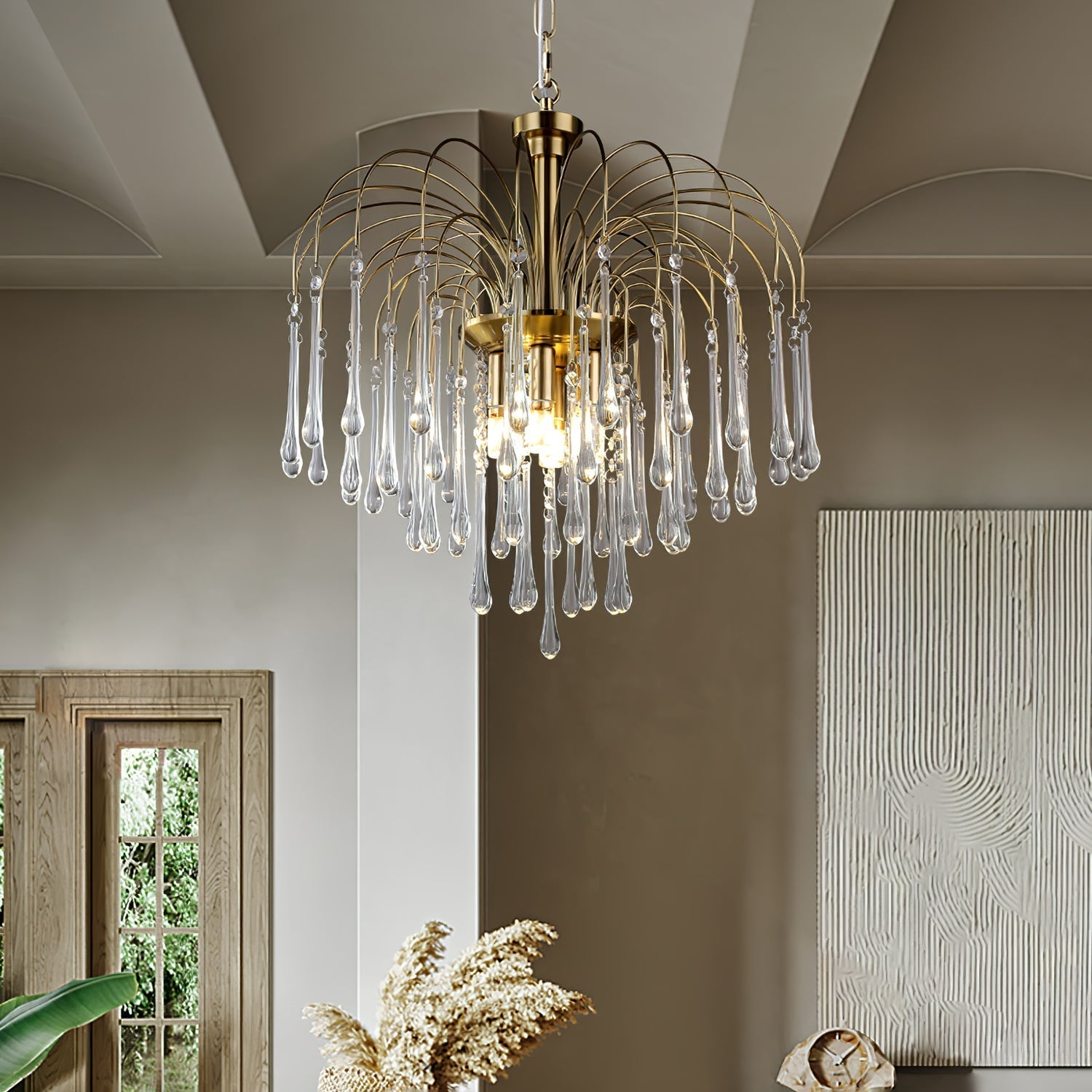 Ciel Chandelier Golden Arms and Crystal-Neutral Decor