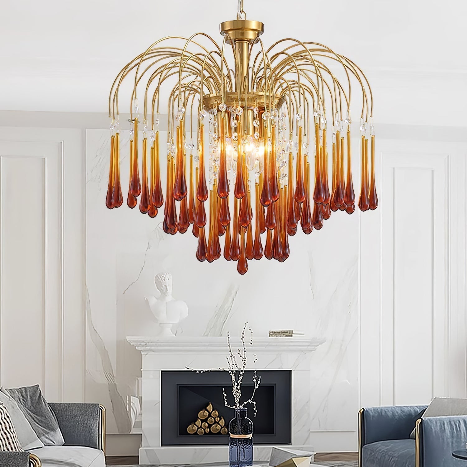 Ciel Chandelier Golden Arms and Crystal-Neutral Decor