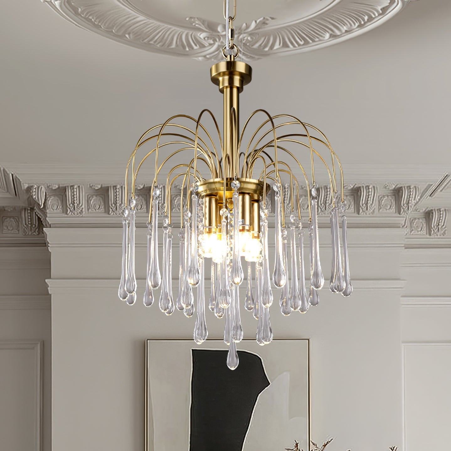 Ciel Chandelier Golden Arms and Crystal-Neutral Decor