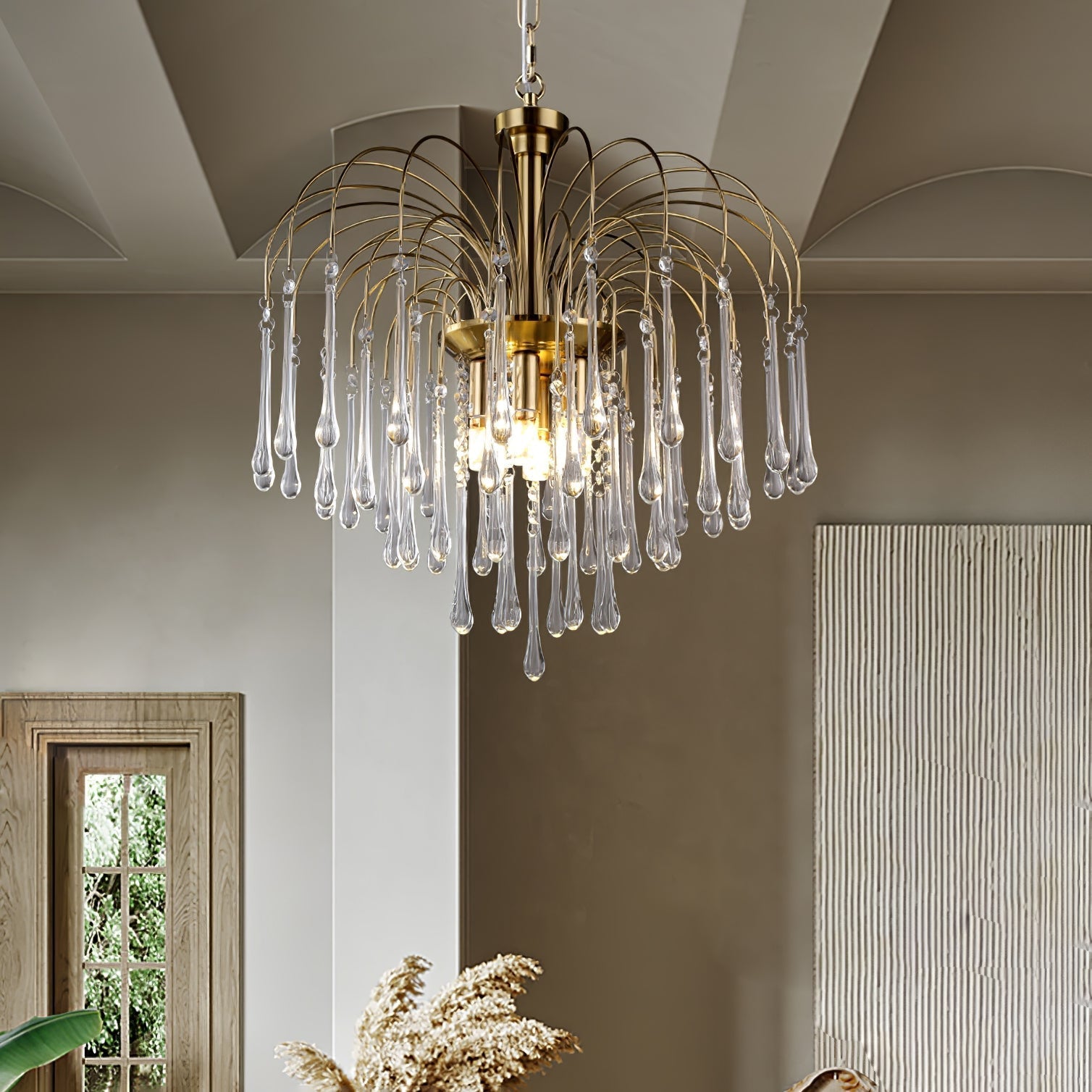 Ciel Chandelier Golden Arms and Crystal-Neutral Decor