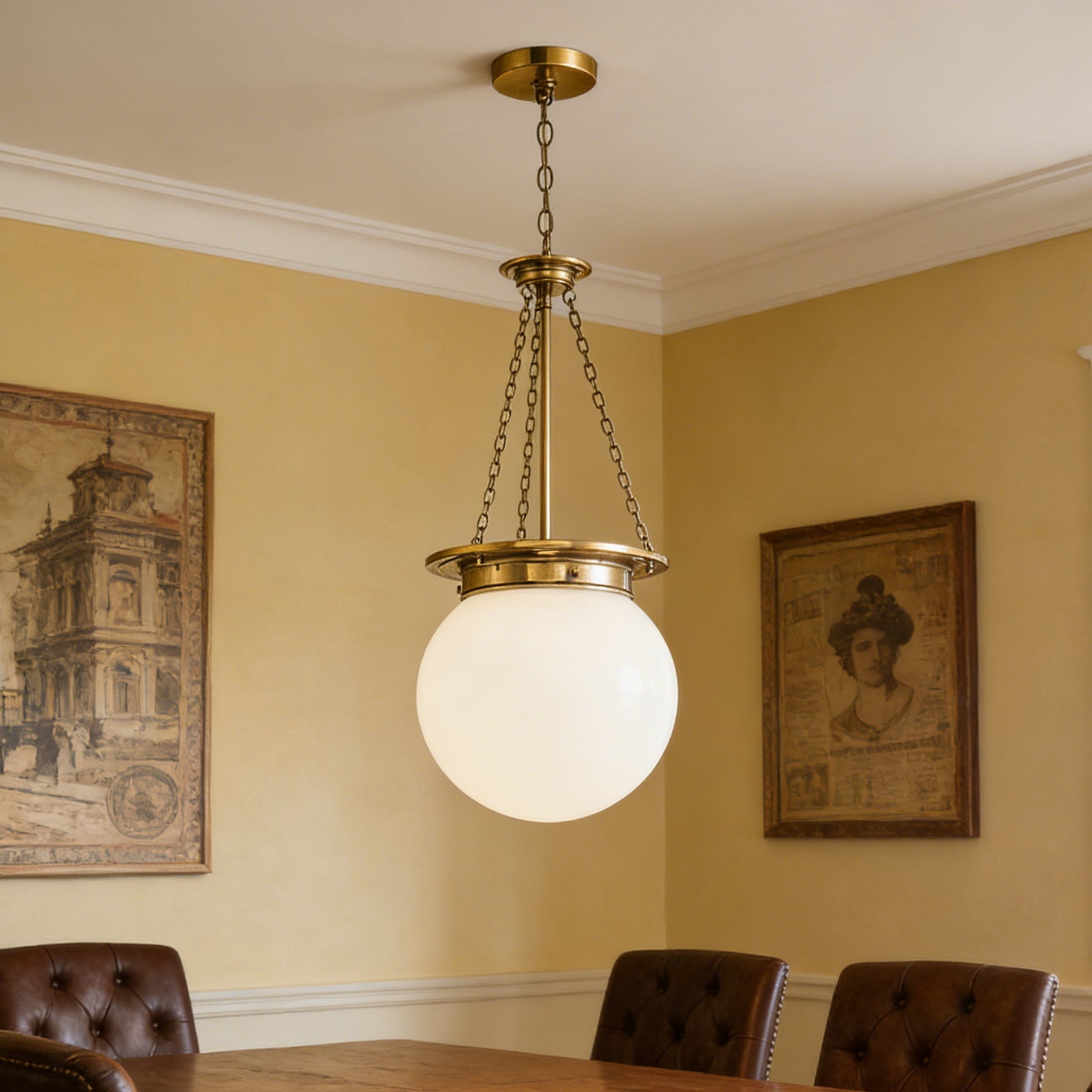 Close-up of the brass detailing on the Manor Pendant Lamp.