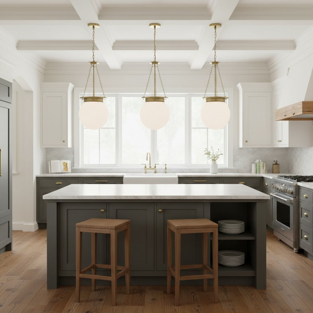 Manor Pendant Lamp hanging over a modern dining table.