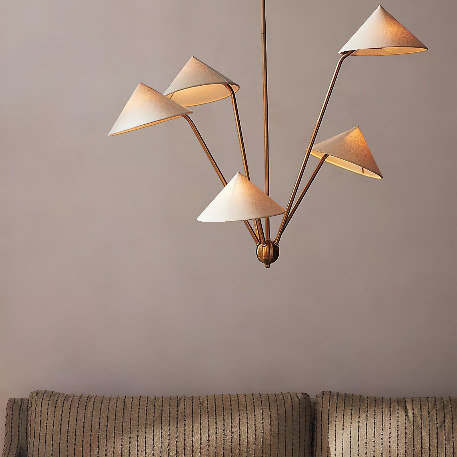 Lustra Chandelier Brass Curved Beige-Neutral Decor