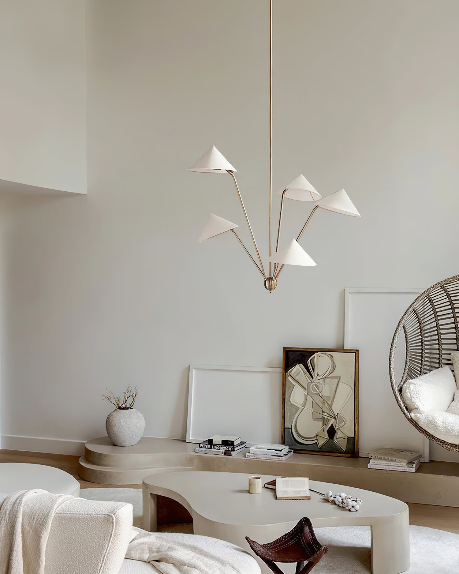 Lustra Chandelier Brass Curved Beige-Neutral Decor