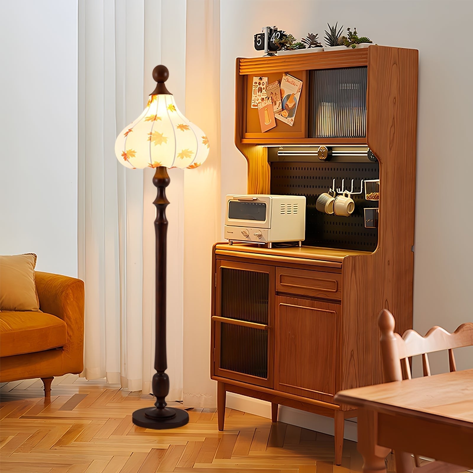 Maplen Wood Fabric Vintage Floor Lamp-Neutral Decor
