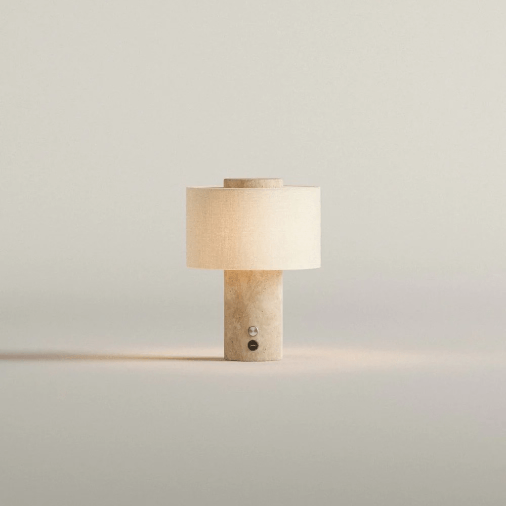 Kalvy Cylindrical Yellow Travertine Table Lamp-Neutral Decor