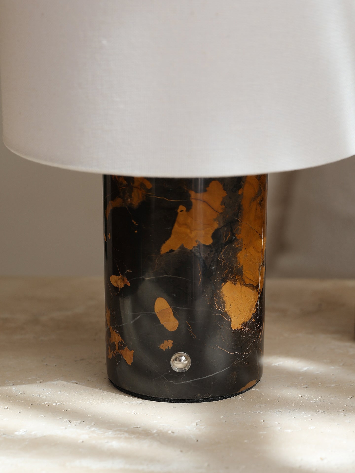 Kalvy Cylindrical Yellow Travertine Table Lamp-Neutral Decor