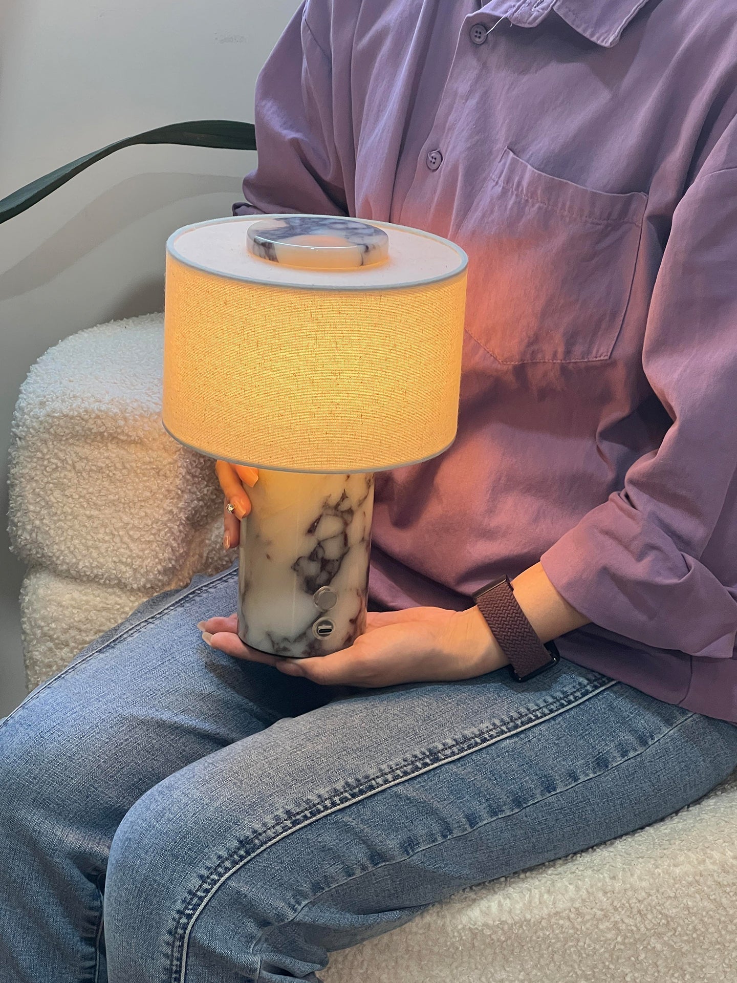 Kalvy Cylindrical Yellow Travertine Table Lamp-Neutral Decor