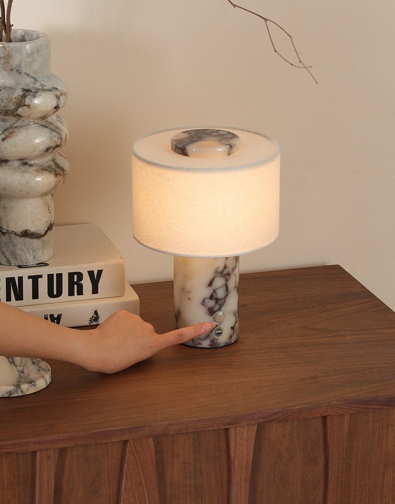 Kalvy Cylindrical Yellow Travertine Table Lamp-Neutral Decor