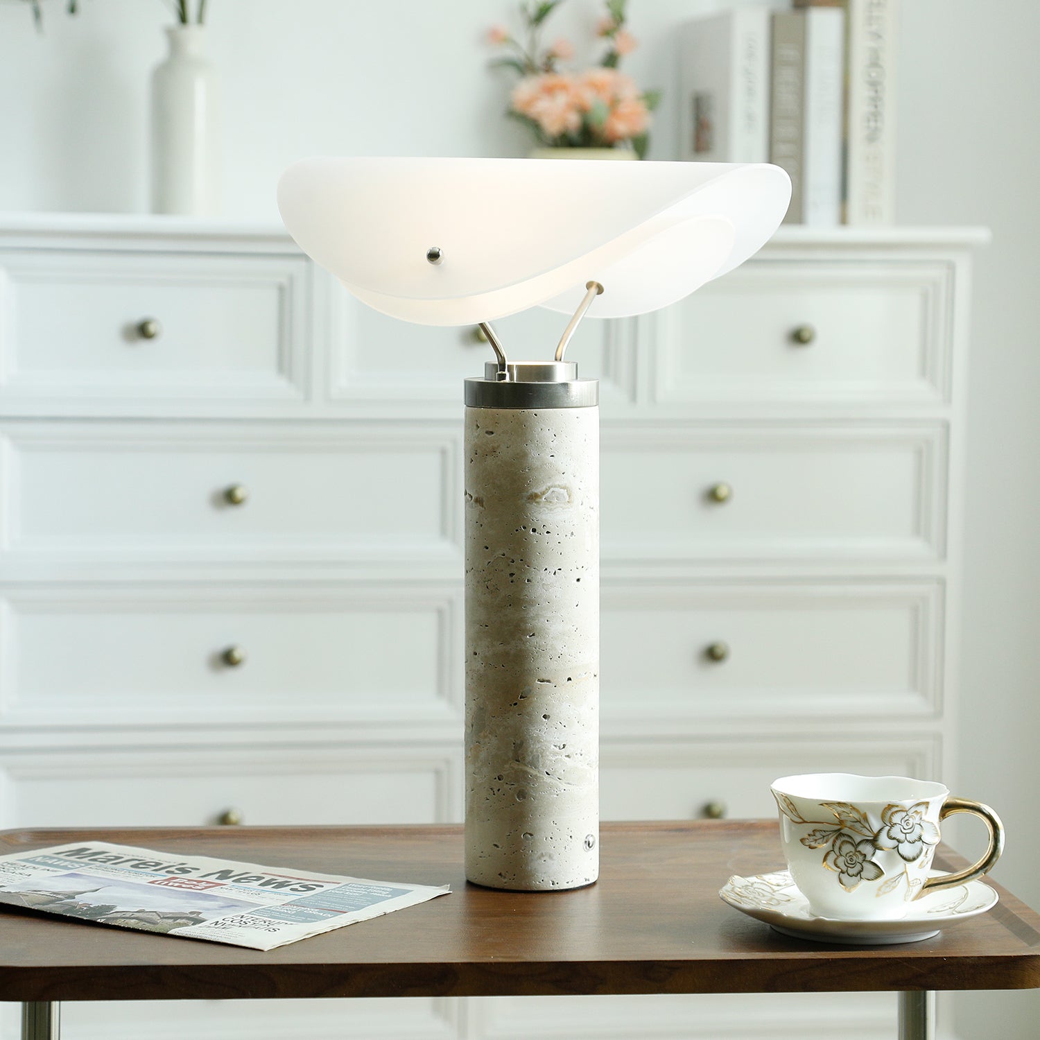 Inorielis Sculptural Travertine Table Lamp-Neutral Decor
