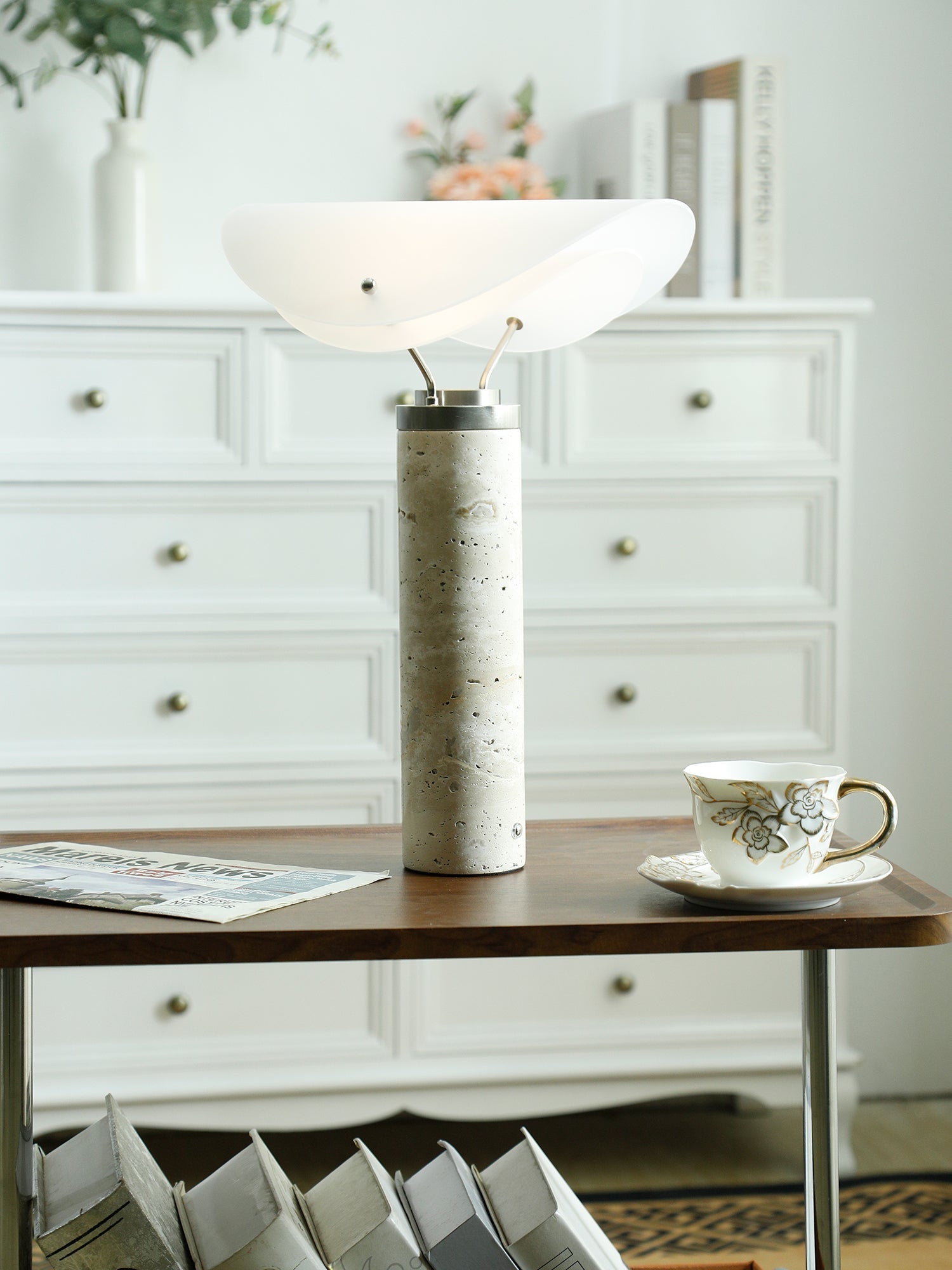 Inorielis Sculptural Travertine Table Lamp-Neutral Decor