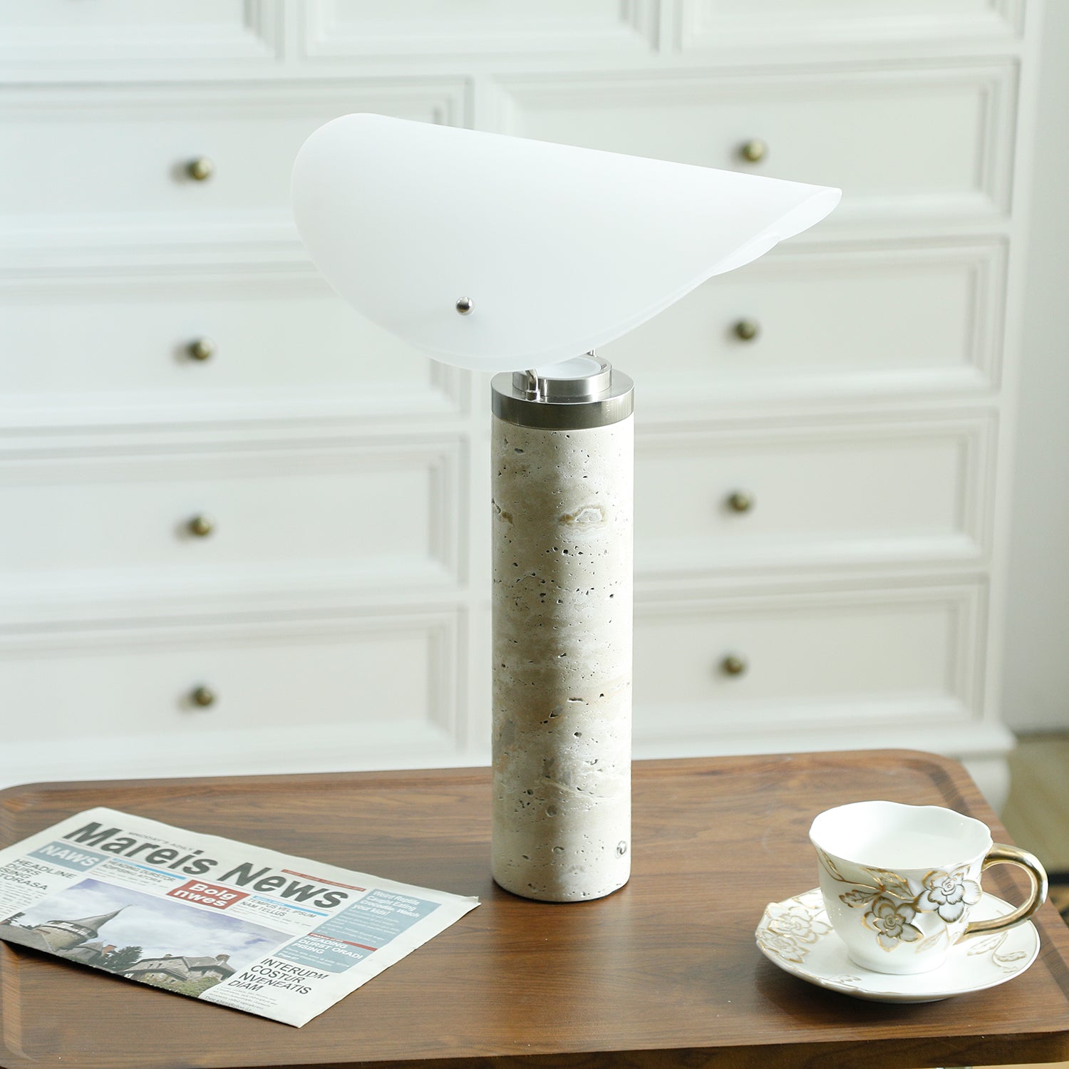 Inorielis Sculptural Travertine Table Lamp-Neutral Decor