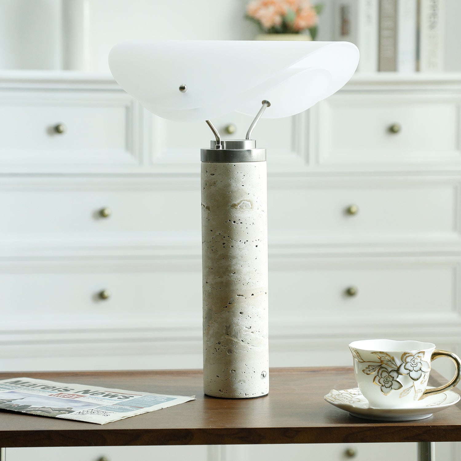 Inorielis Sculptural Travertine Table Lamp-Neutral Decor