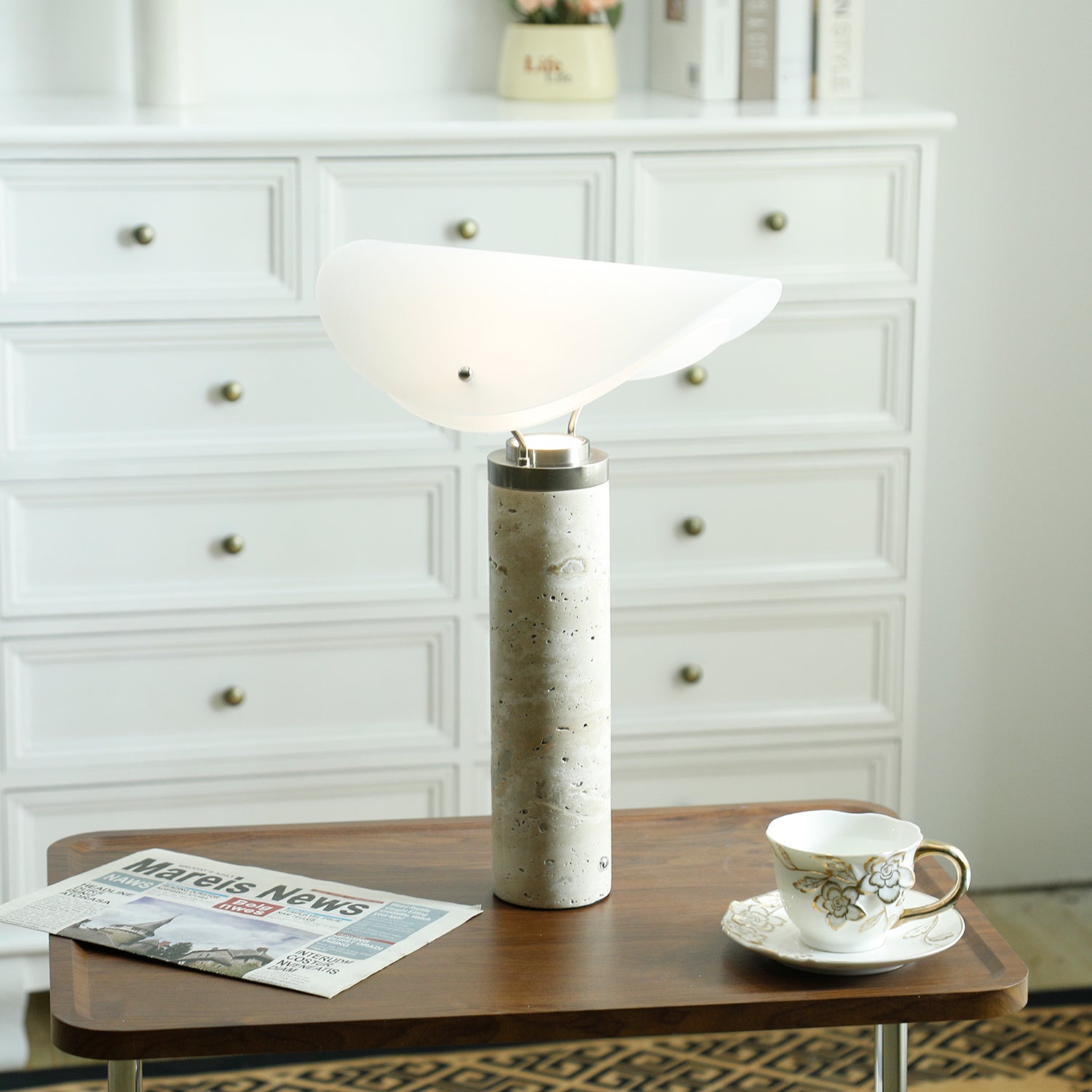 Inorielis Sculptural Travertine Table Lamp-Neutral Decor
