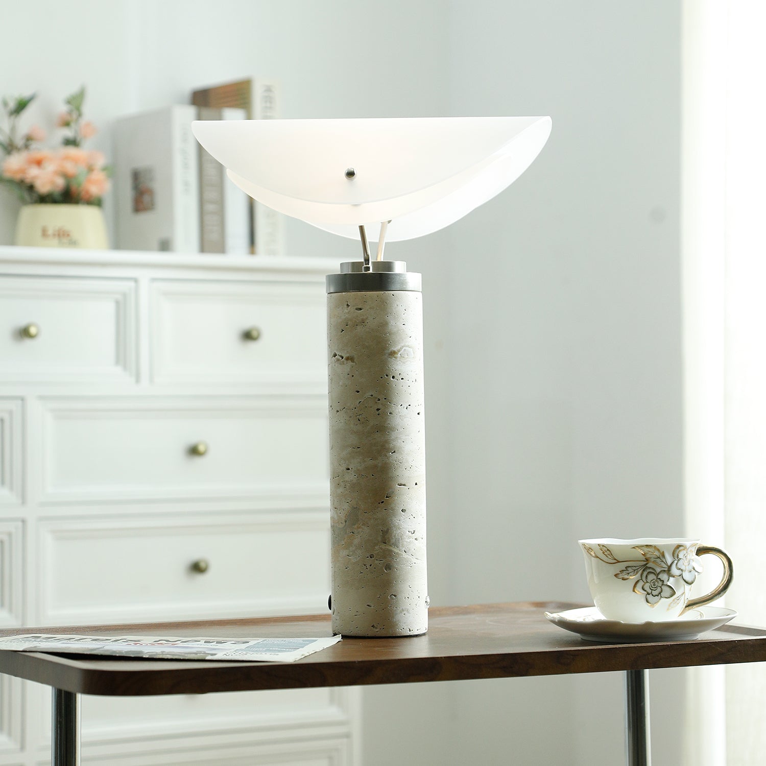 Inorielis Sculptural Travertine Table Lamp-Neutral Decor