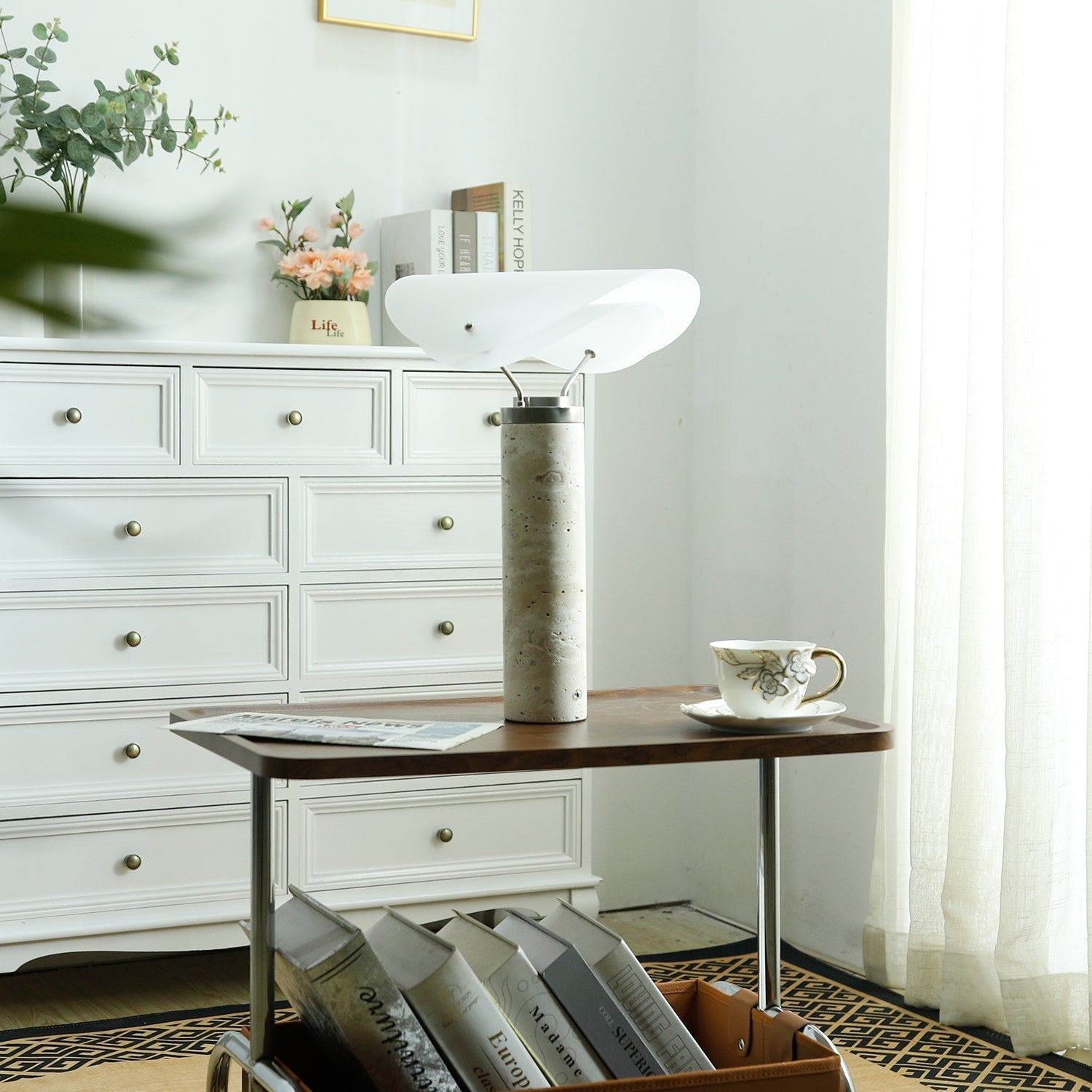 Inorielis Sculptural Travertine Table Lamp-Neutral Decor