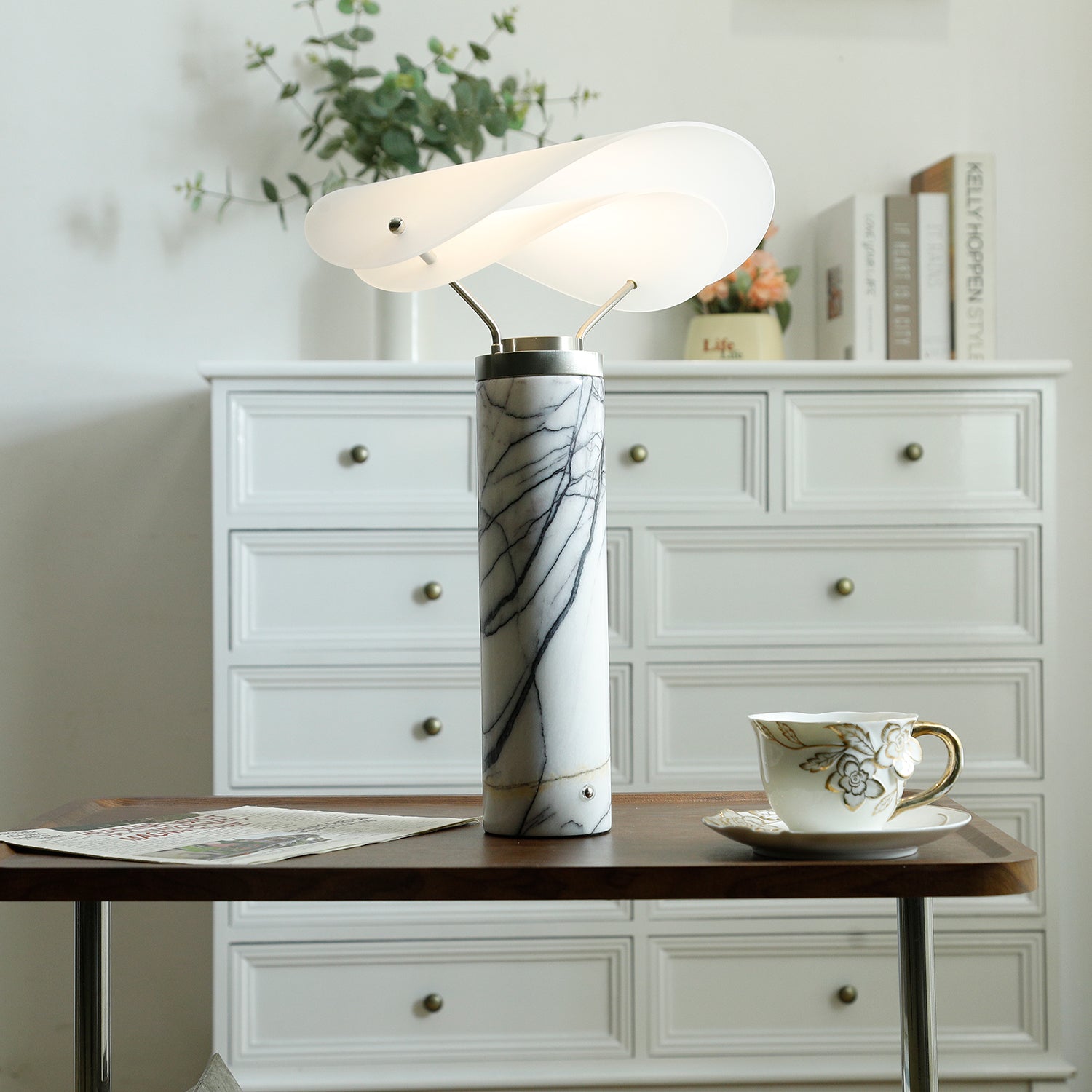 Inorielis Sculptural Travertine Table Lamp-Neutral Decor