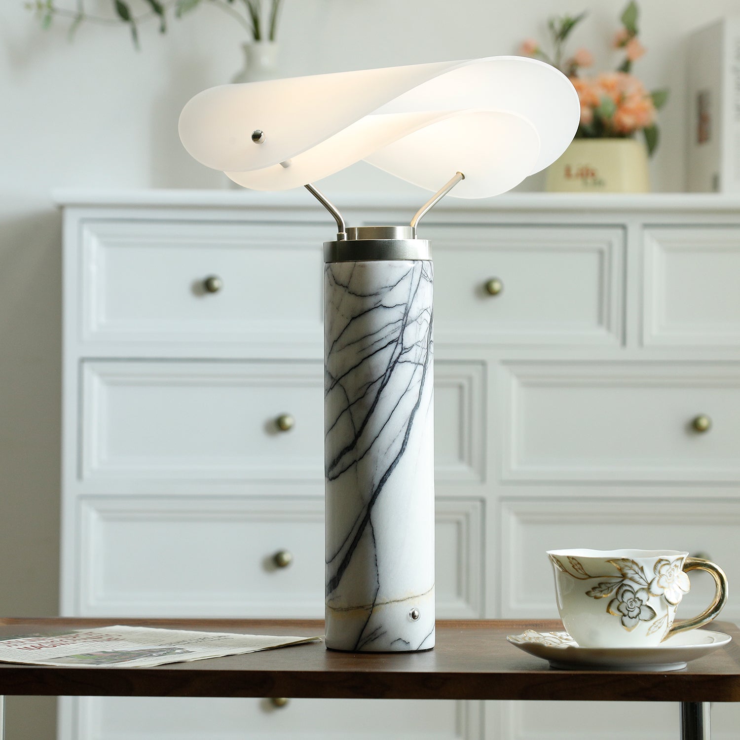 Inorielis Sculptural Travertine Table Lamp-Neutral Decor