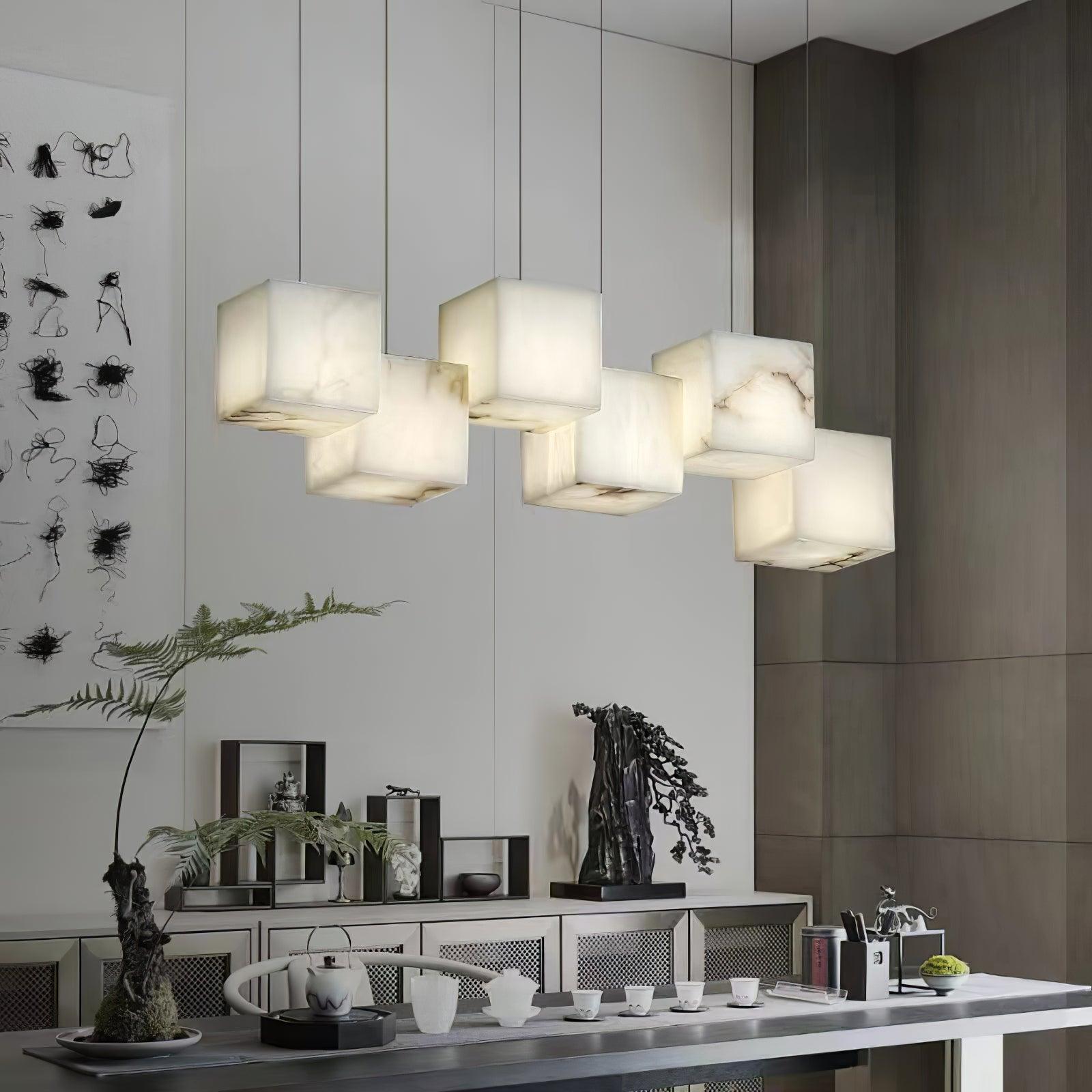 Develo Minimalist Alabaster Linear Pendant Light Chandelier-Neutral Decor
