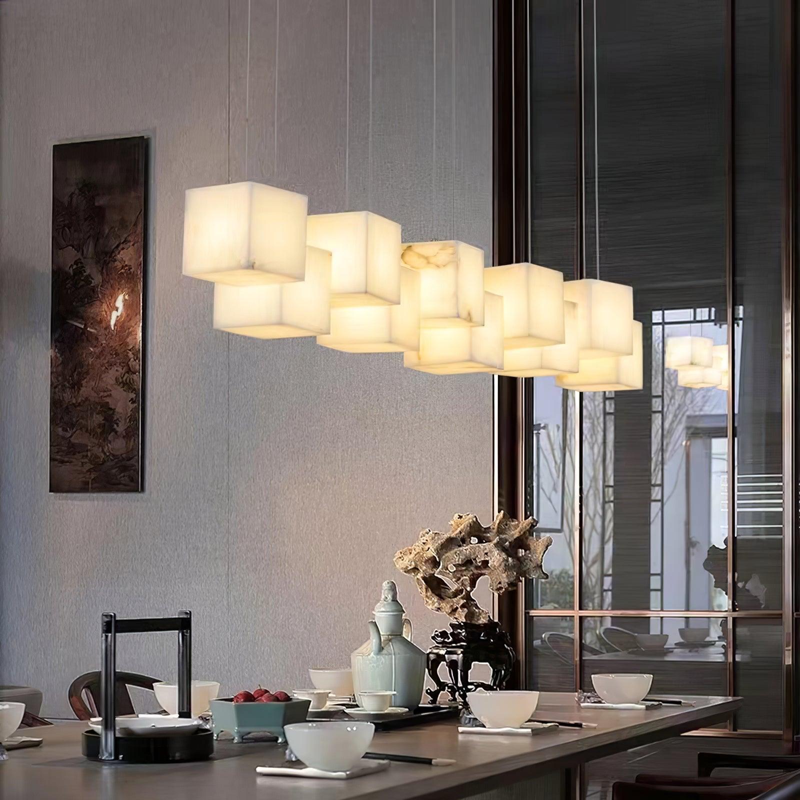 Develo Minimalist Alabaster Linear Pendant Light Chandelier-Neutral Decor