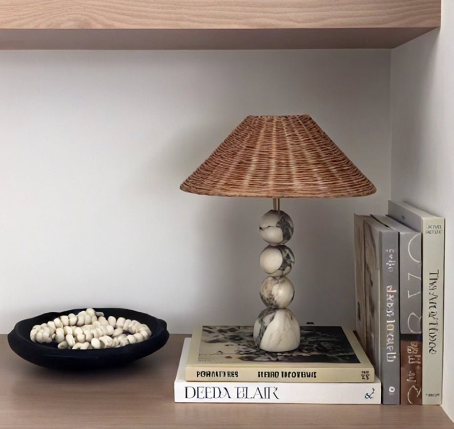 Marble Orb Rattan Table Lamp-Neutral Decor