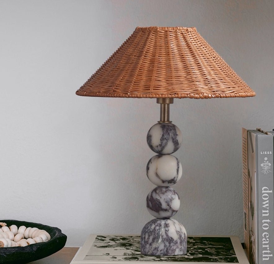 Marble Orb Rattan Table Lamp-Neutral Decor