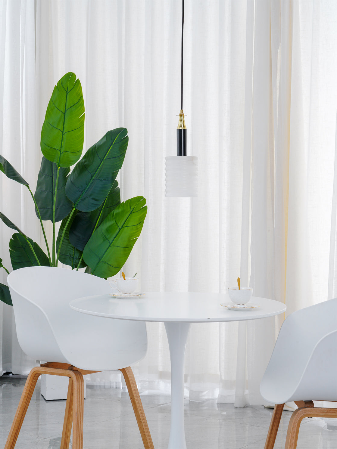 Alabaster Pendant Lamp Ribbed Cylinder
