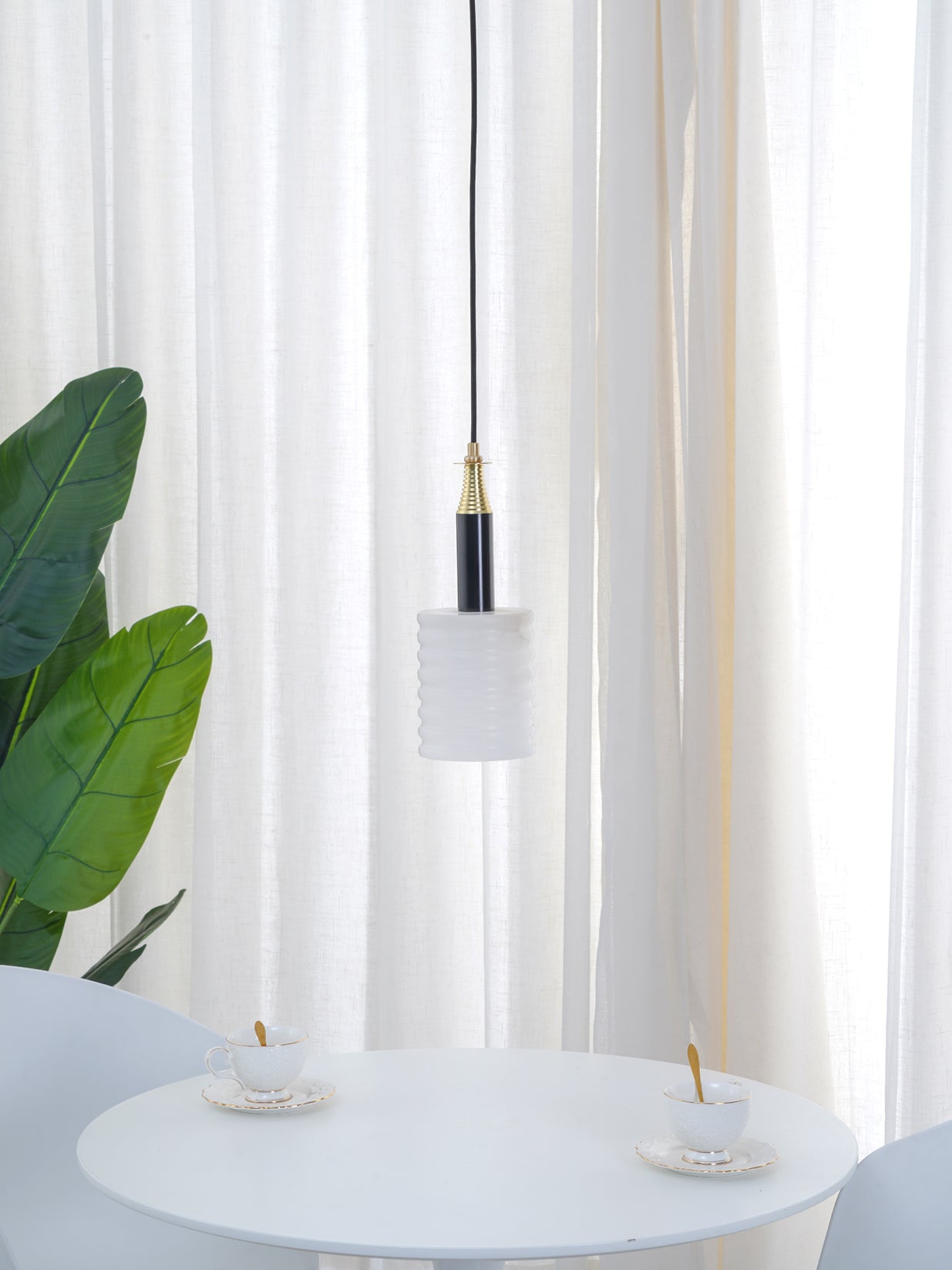 Alabaster Pendant Lamp Ribbed Cylinder
