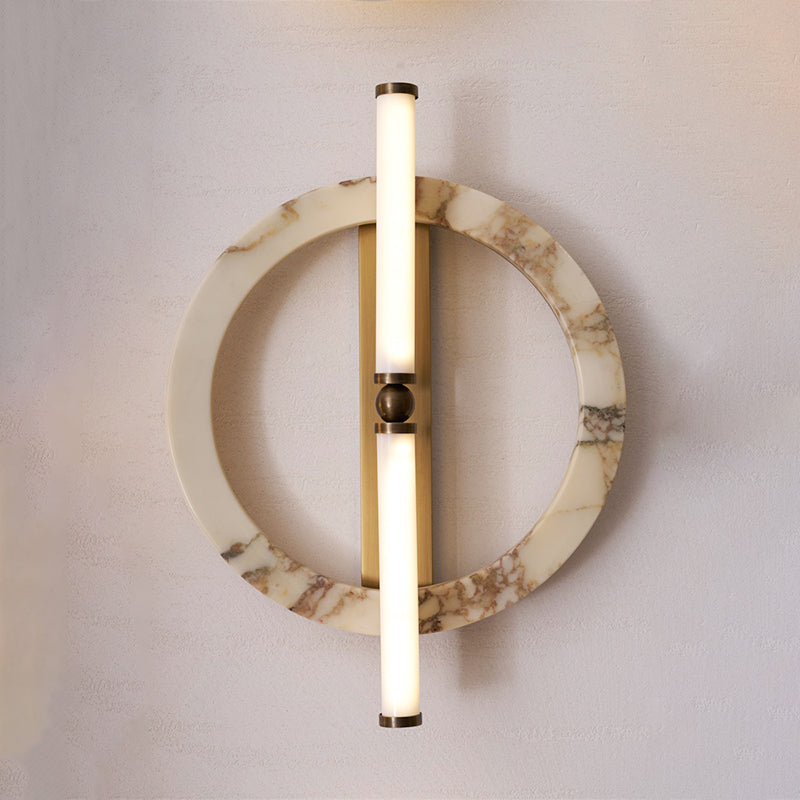 Green marble wall lamp as a statement piece.