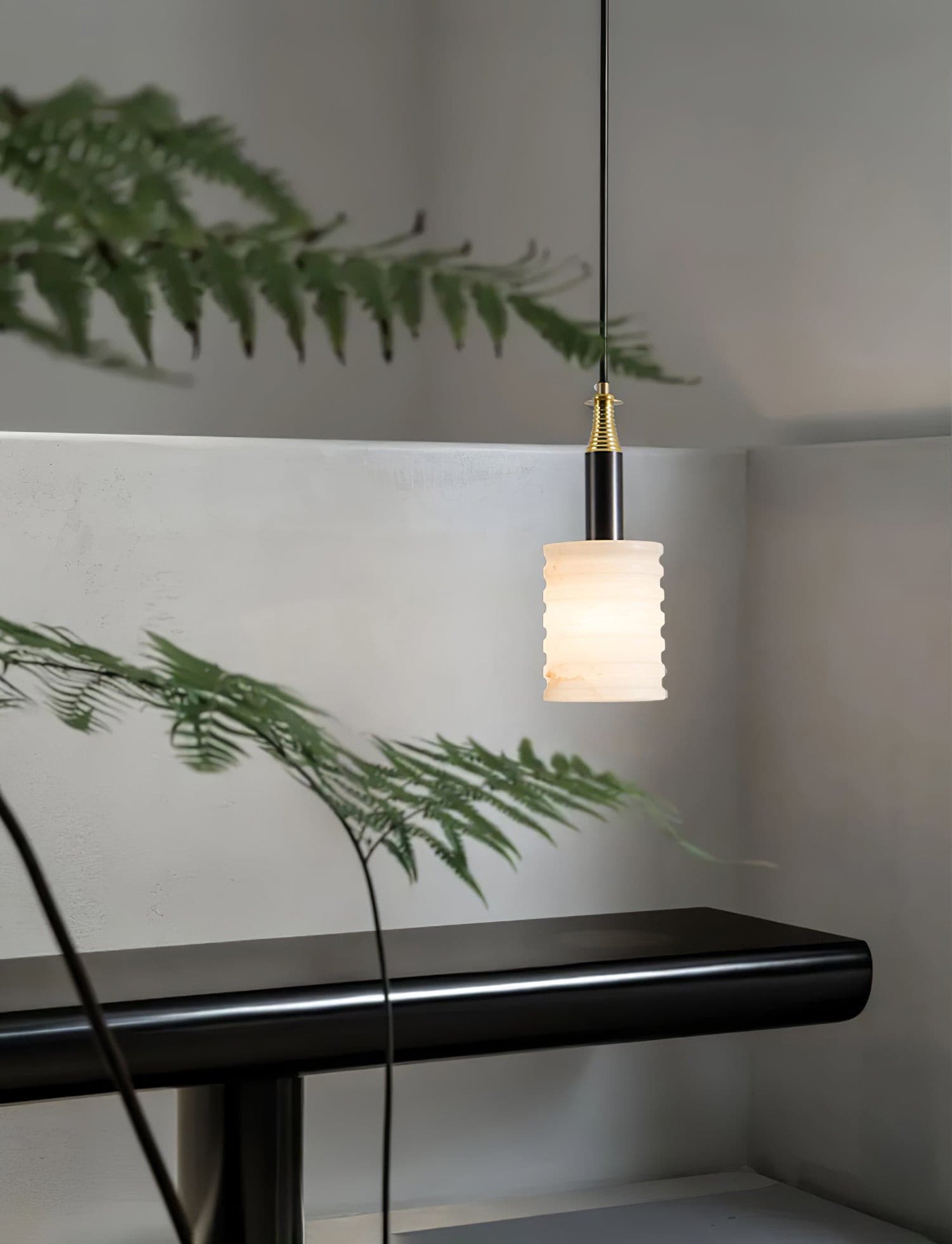 Alabaster Pendant Lamp Ribbed Cylinder