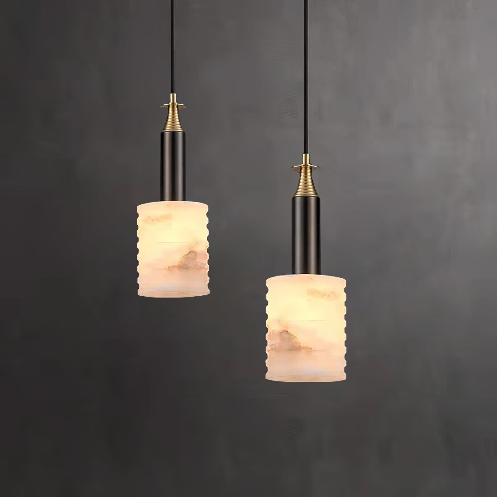 Alabaster Pendant Lamp Ribbed Cylinder