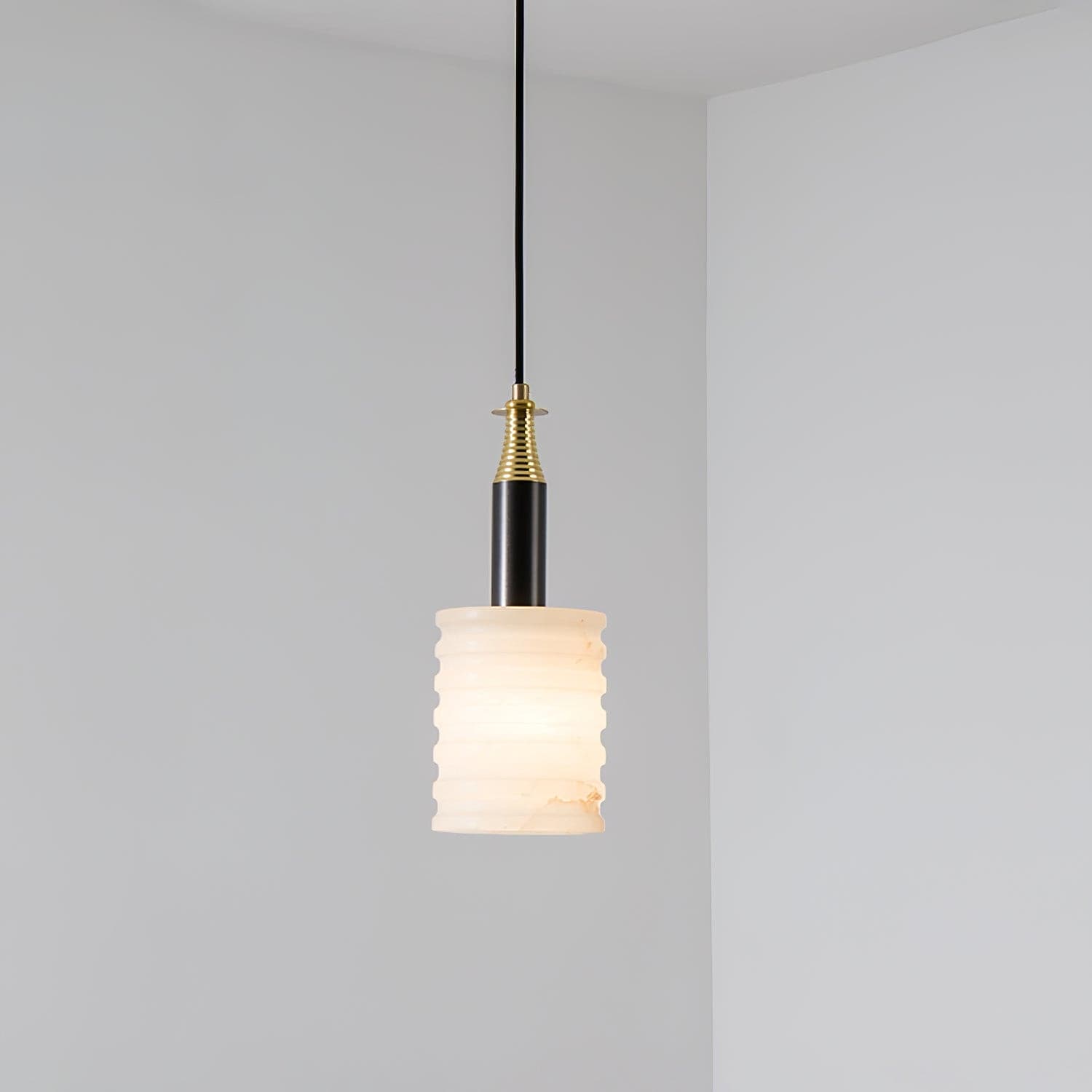 Alabaster Pendant Lamp Ribbed Cylinder