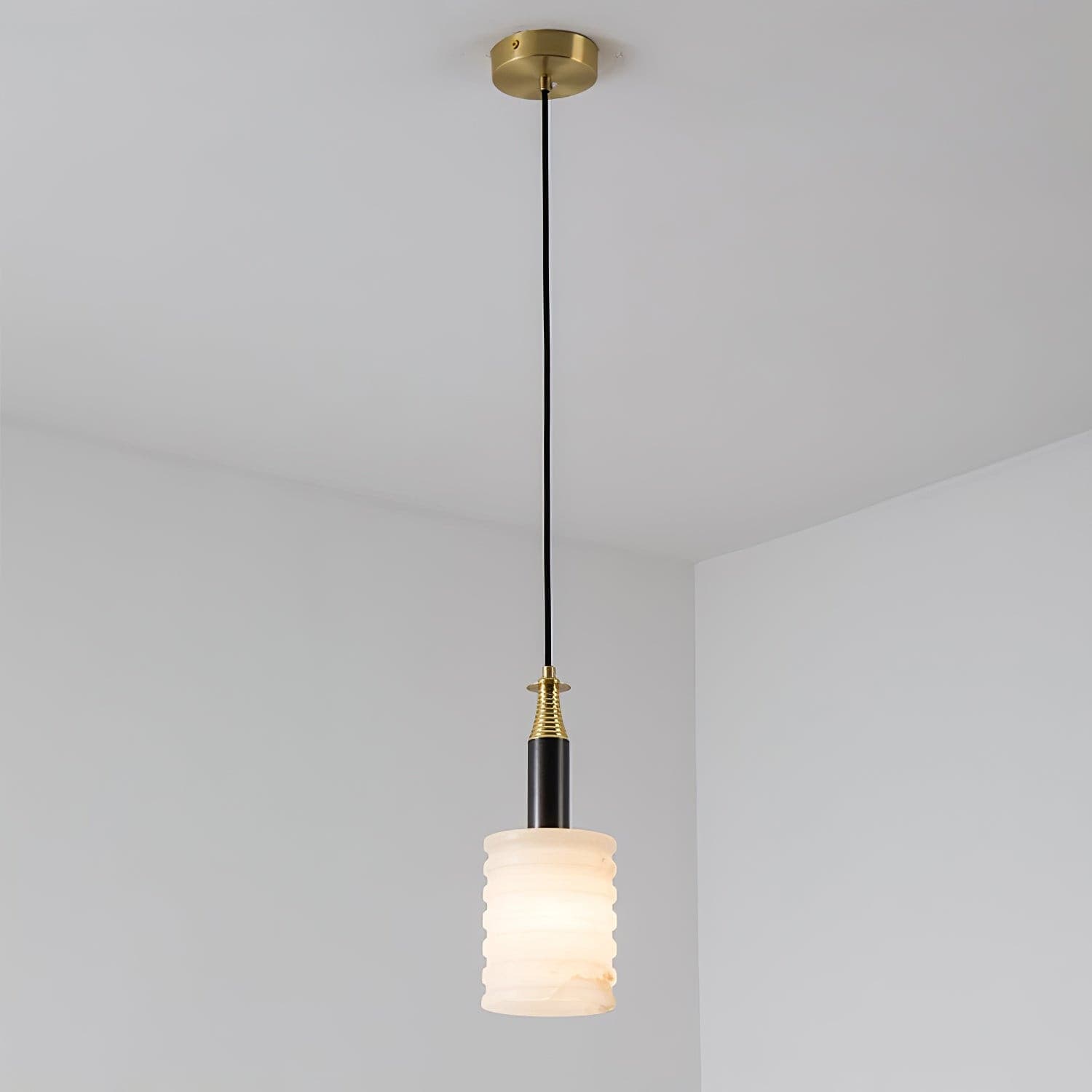 Alabaster Pendant Lamp Ribbed Cylinder