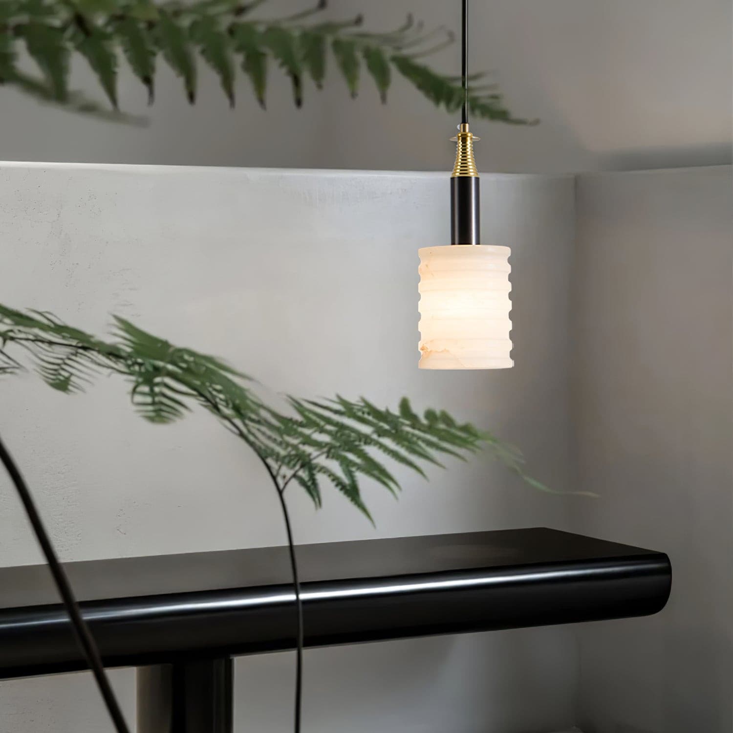 Alabaster Pendant Lamp Ribbed Cylinder