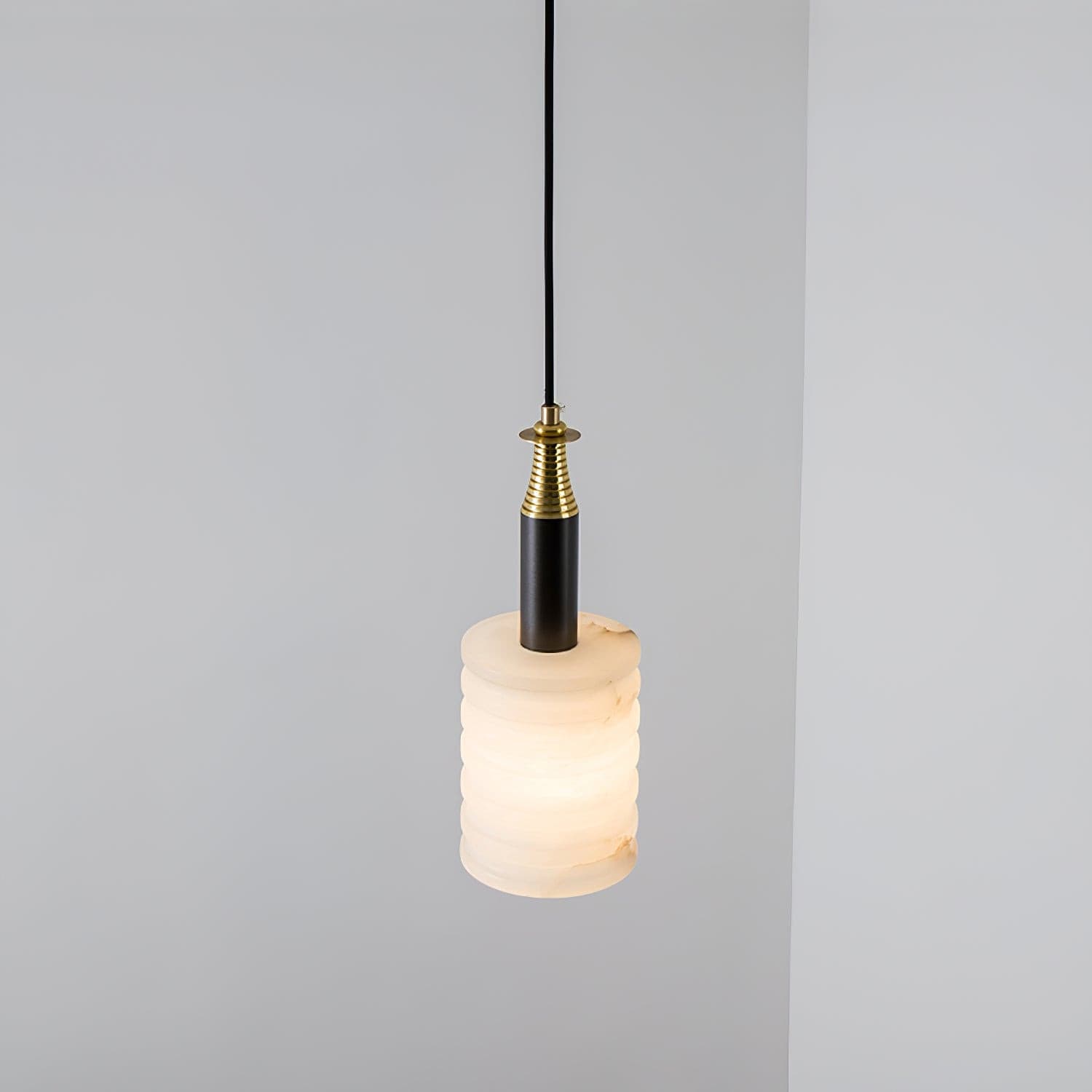 Alabaster Pendant Lamp Ribbed Cylinder