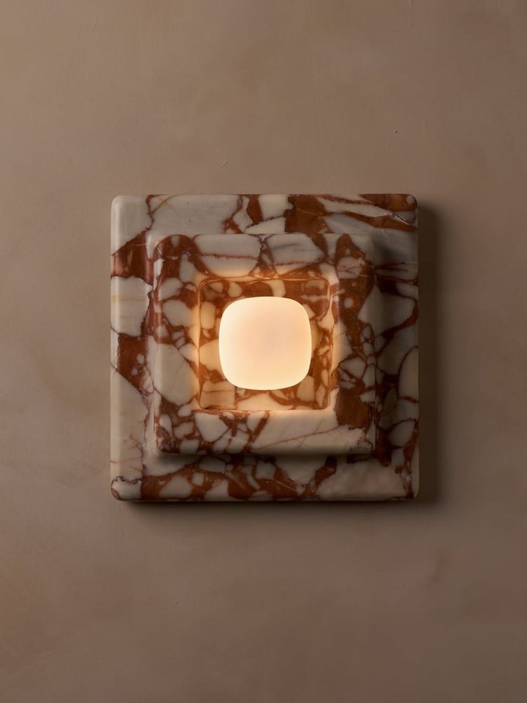Ziv Hearthwood Square Layered Marble Wall Lamp-Neutral Decor