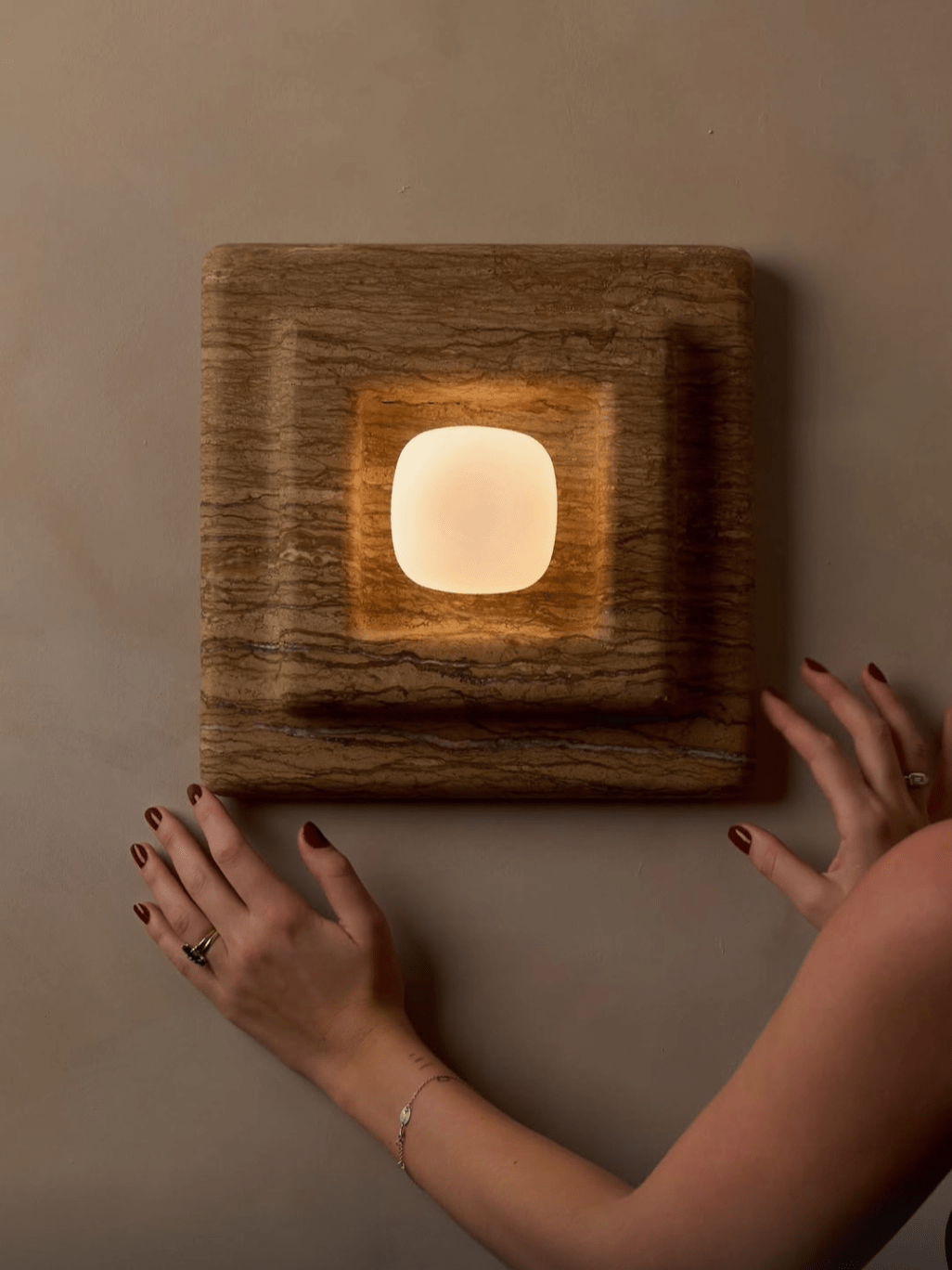 Ziv Hearthwood Square Layered Marble Wall Lamp-Neutral Decor