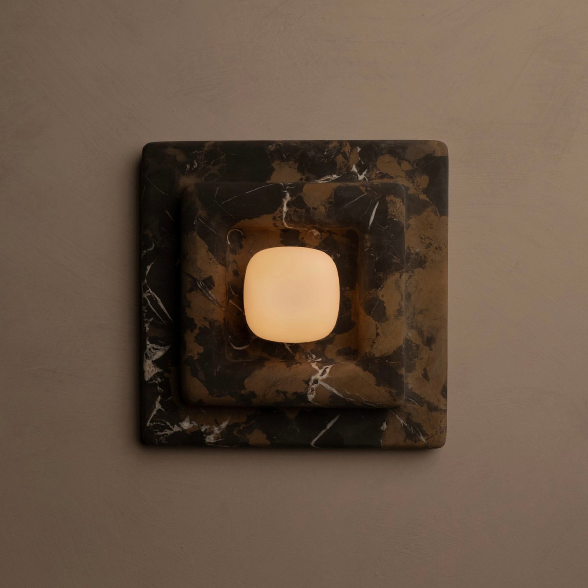 Ziv Hearthwood Square Layered Marble Wall Lamp-Neutral Decor