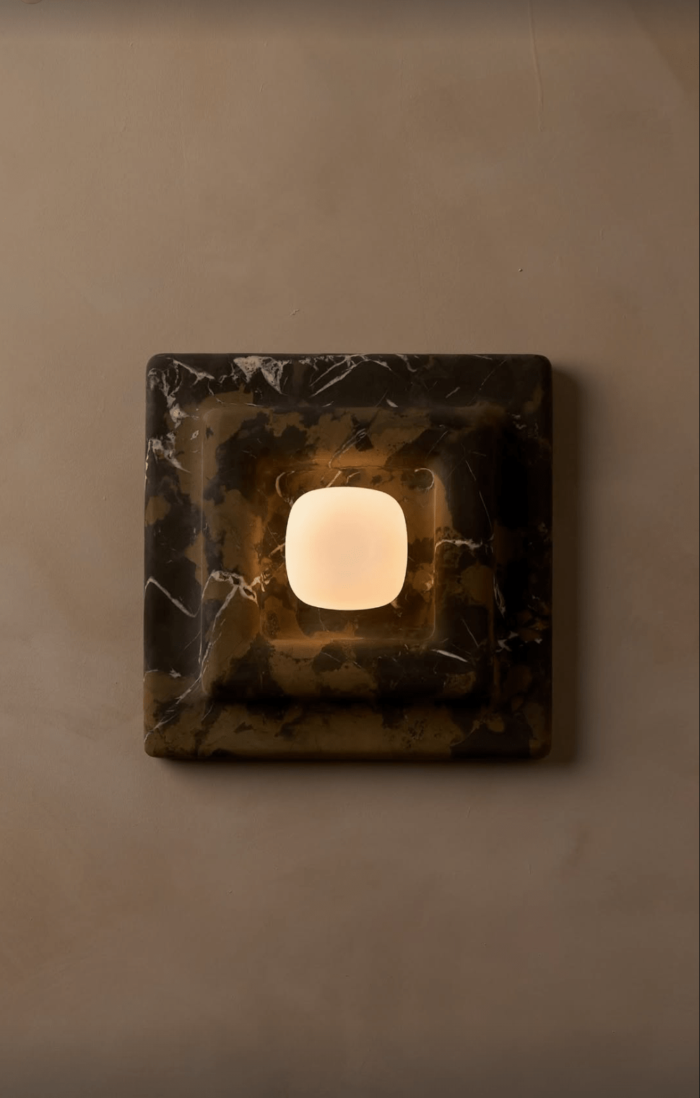 Ziv Hearthwood Square Layered Marble Wall Lamp-Neutral Decor
