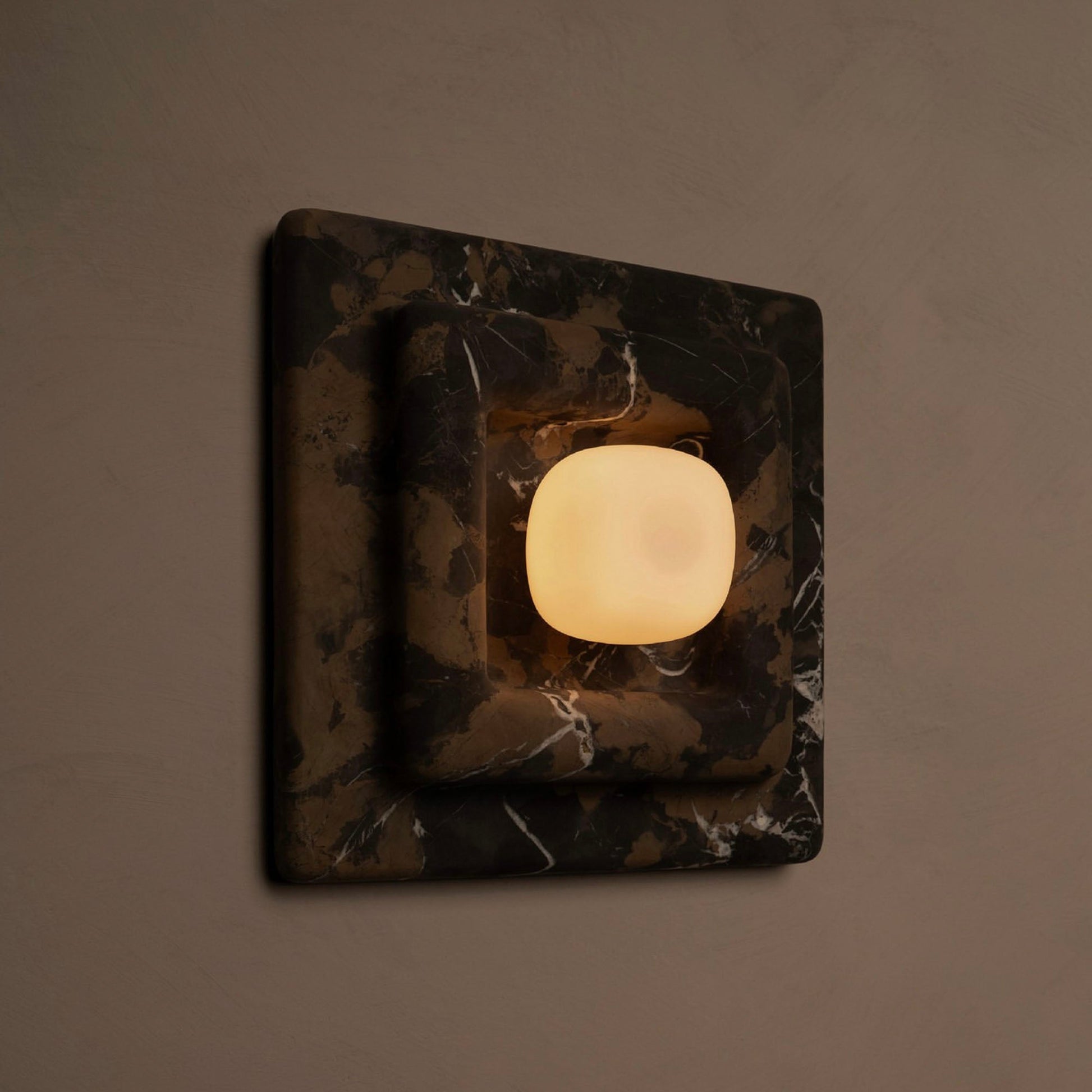 Ziv Hearthwood Square Layered Marble Wall Lamp-Neutral Decor