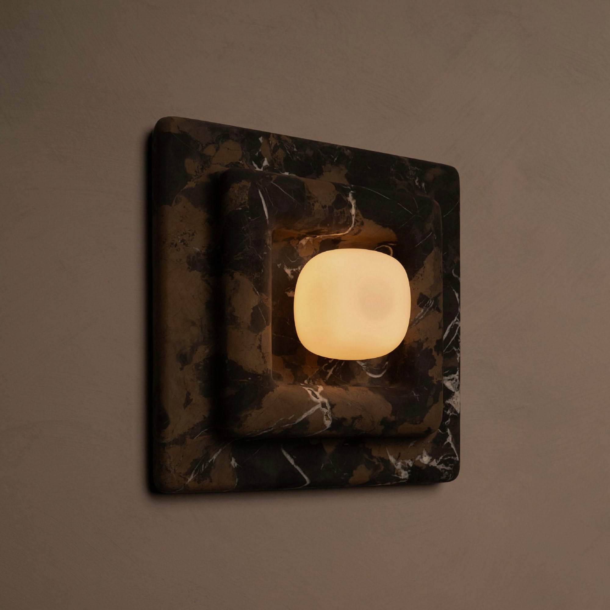 Ziv Hearthwood Square Layered Marble Wall Lamp-Neutral Decor