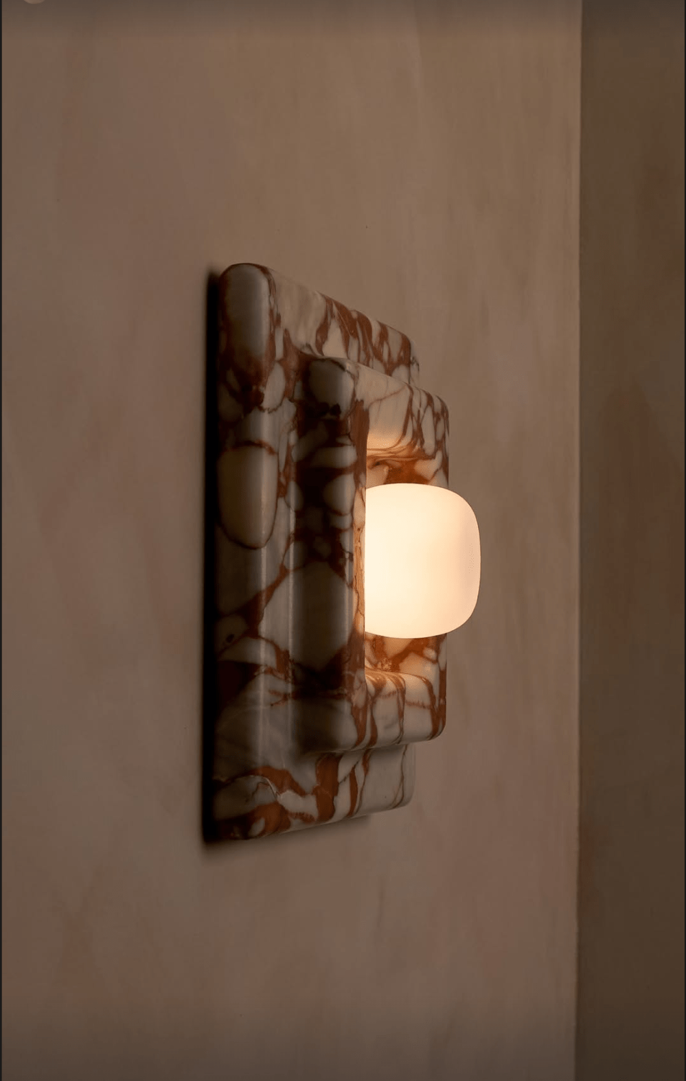 Ziv Hearthwood Square Layered Marble Wall Lamp-Neutral Decor