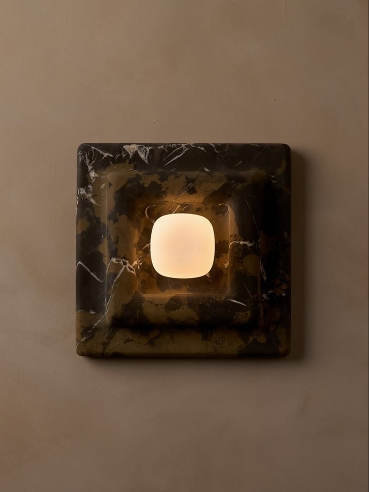 Ziv Hearthwood Square Layered Marble Wall Lamp-Neutral Decor