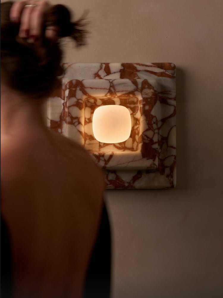 Ziv Hearthwood Square Layered Marble Wall Lamp-Neutral Decor