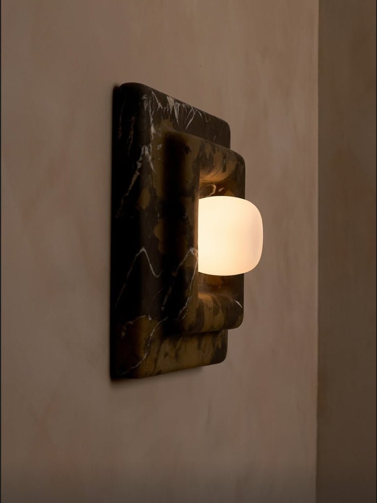 Ziv Hearthwood Square Layered Marble Wall Lamp-Neutral Decor