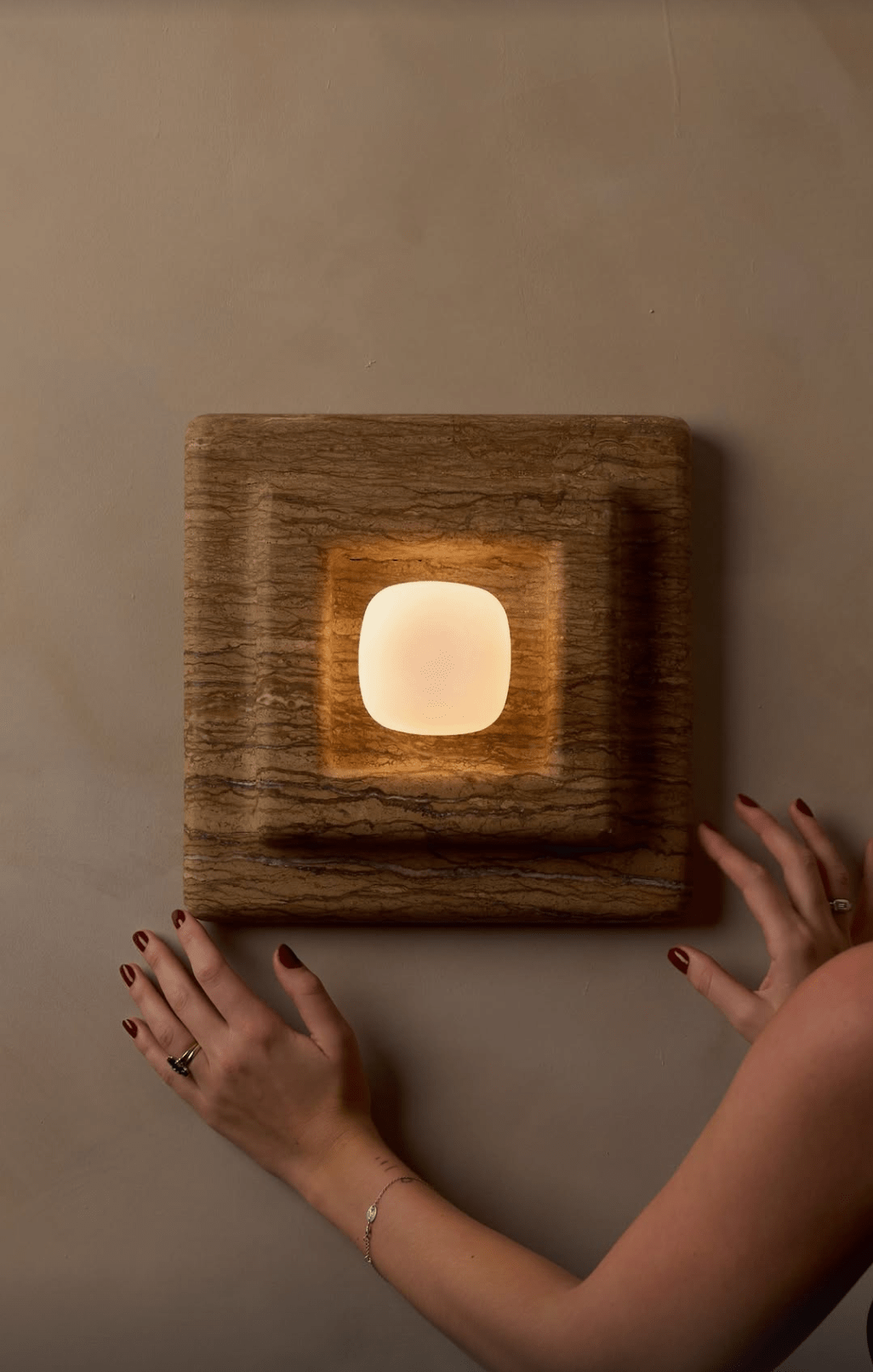 Ziv Hearthwood Square Layered Marble Wall Lamp-Neutral Decor
