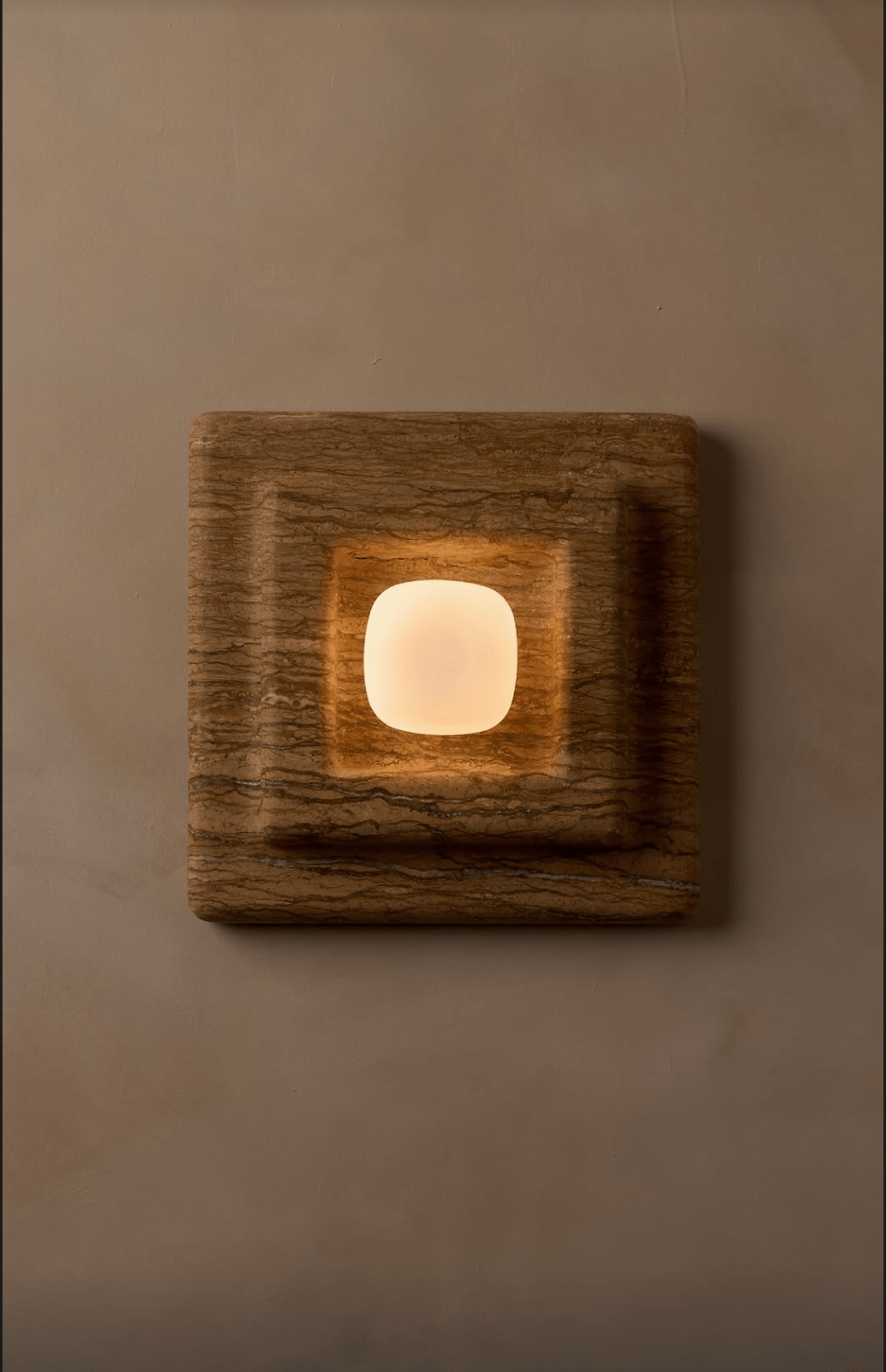 Ziv Hearthwood Square Layered Marble Wall Lamp-Neutral Decor
