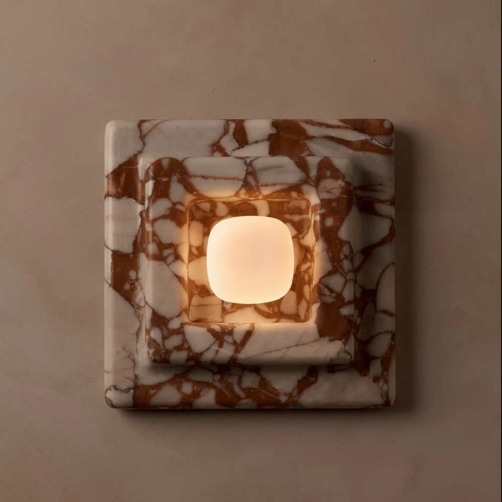 Ziv Hearthwood Square Layered Marble Wall Lamp-Neutral Decor