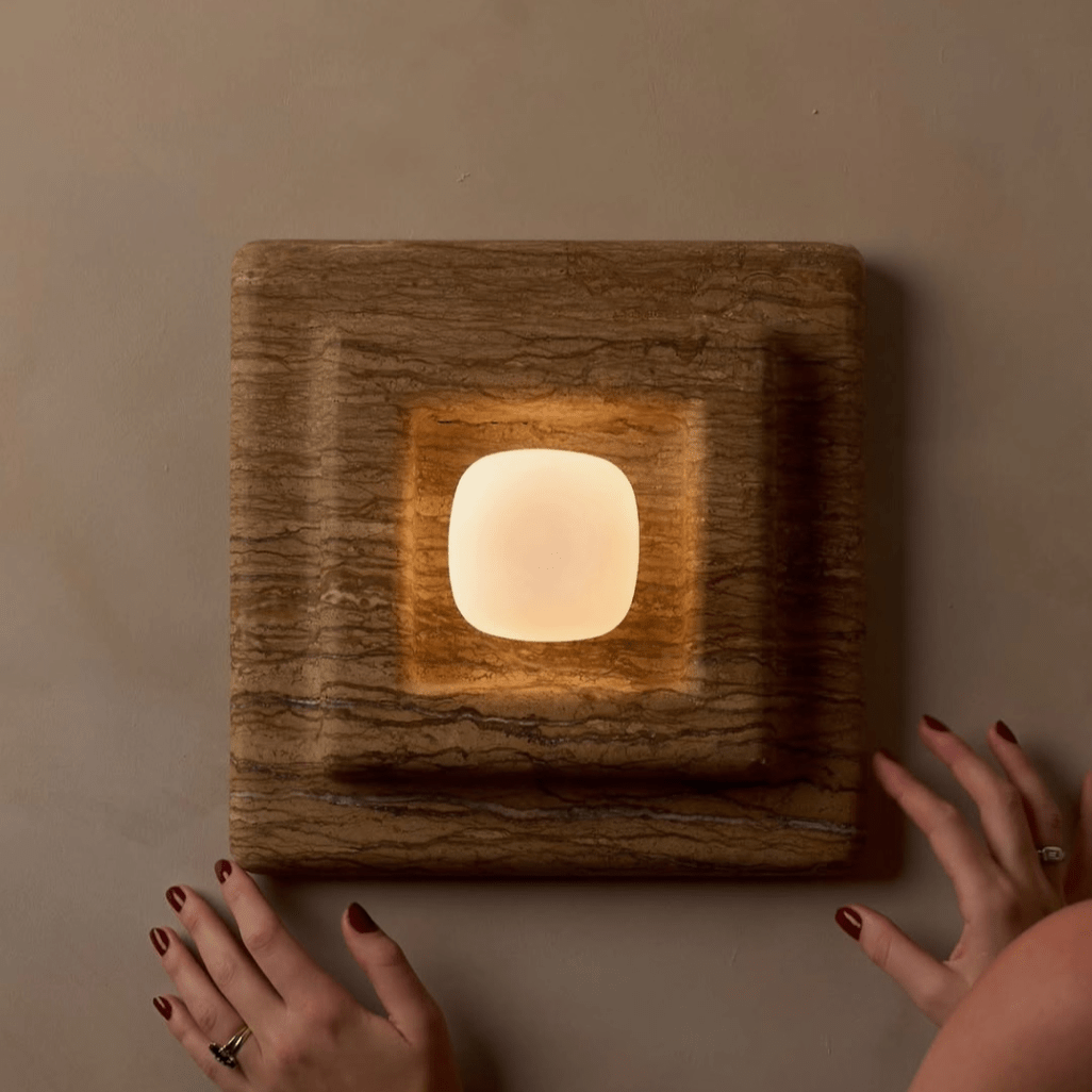 Ziv Hearthwood Square Layered Marble Wall Lamp-Neutral Decor