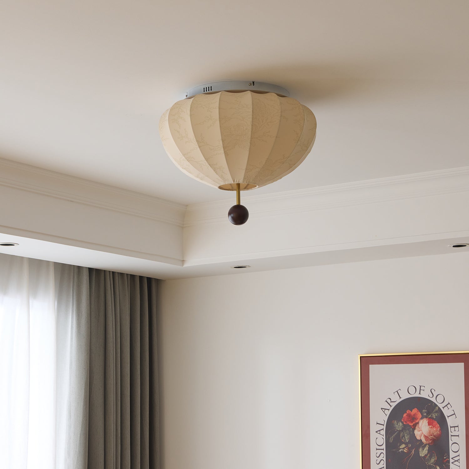 Lustra Ceiling Light Wood Fabric Lantern-Neutral Decor